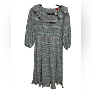NEW Kitri | Sydney Check Frill Dress Plaid Ruffle‎ Women's Blue Grey Sz US 6
